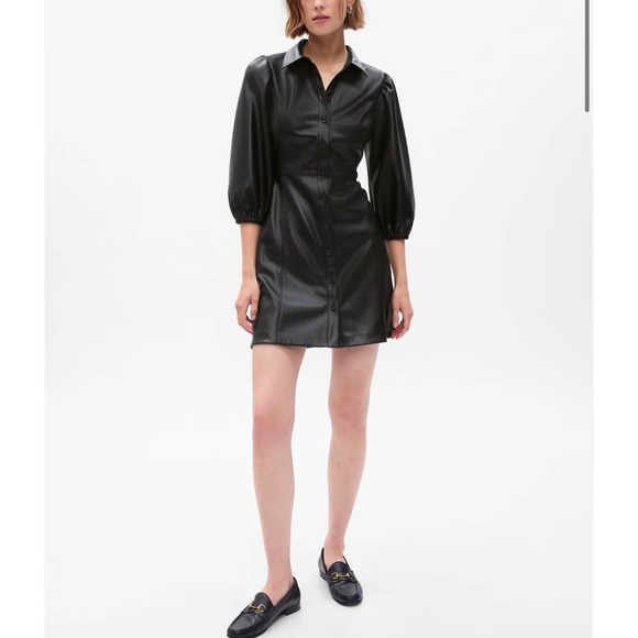Gap Puff Sleeve Faux-Leather Mini Dress